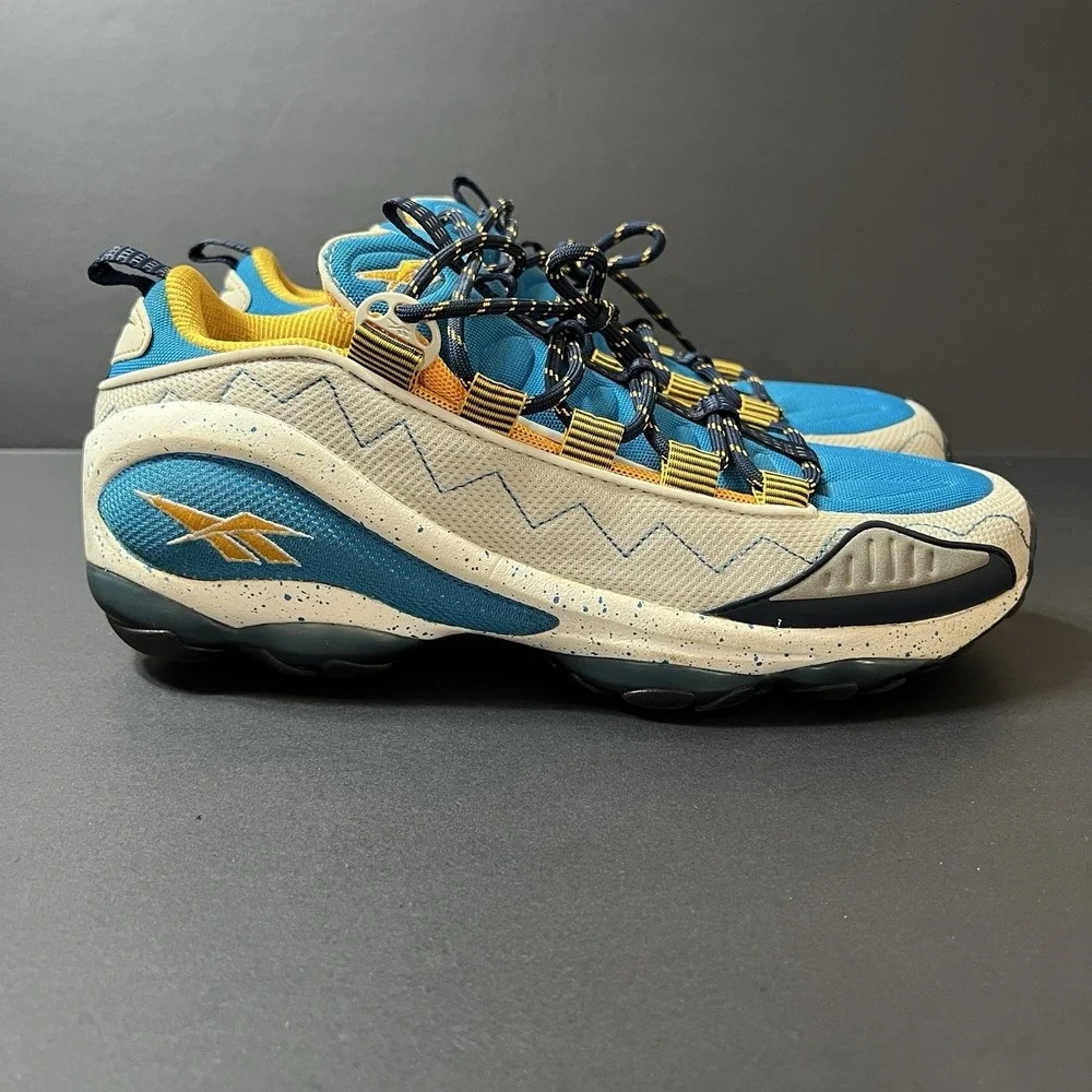 Reebok DMX Run 10 Blue Yellow Gray Retro Athletic Shoes Men's Size 10